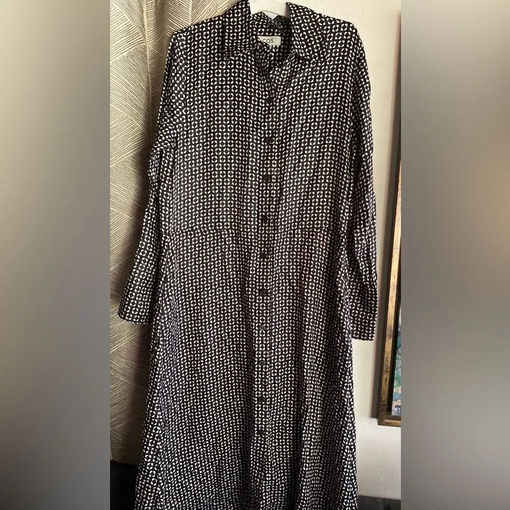 COS Maxi Dress Long Sleeve Black/ White Pockets Buttons Sz 4